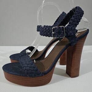 Paige Charlotte Platform High Heel Sandal Women 10 Indigo Denim Blue Braided NEW
